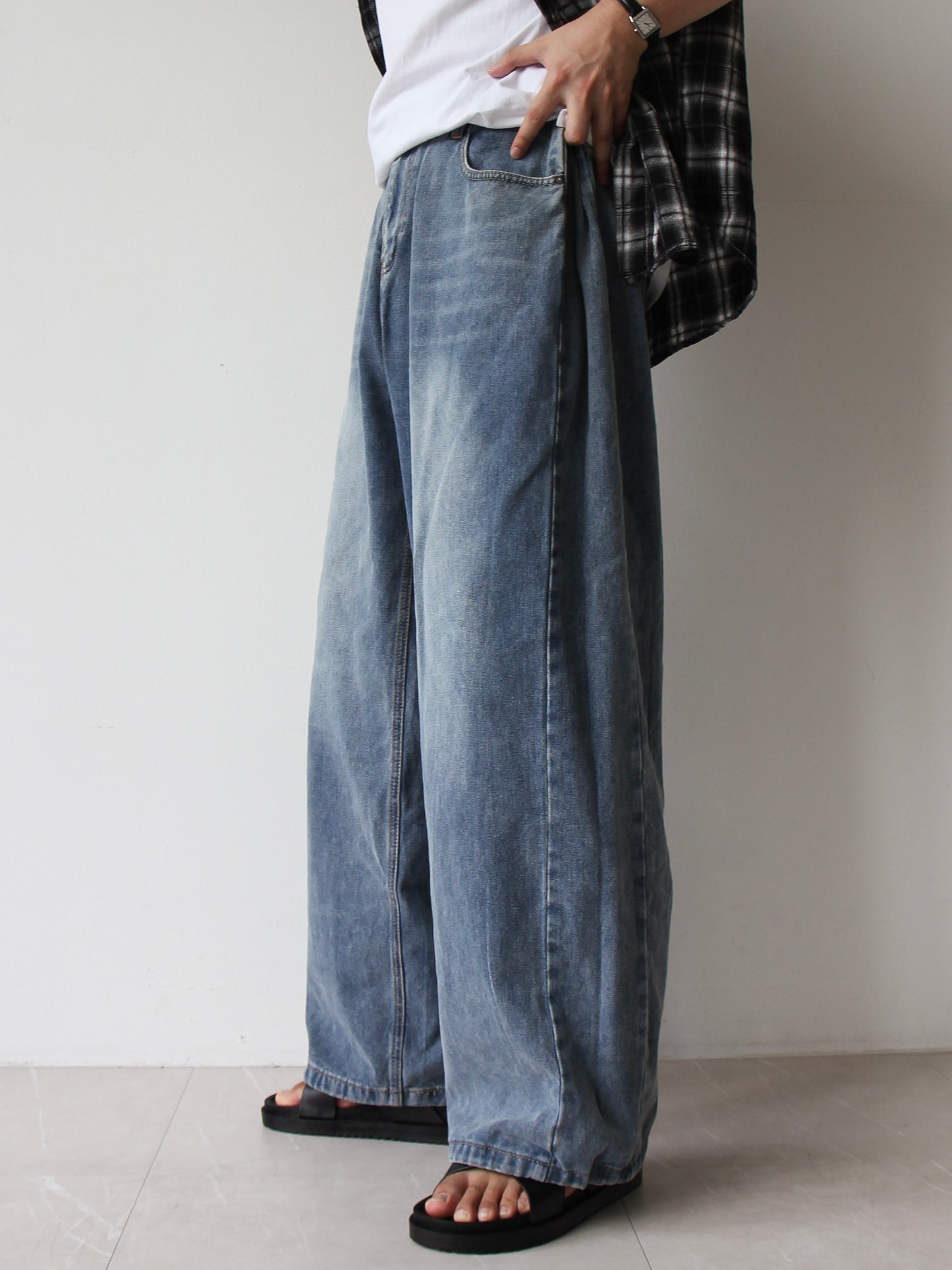 Side Tuck String Balloon Washing Denim