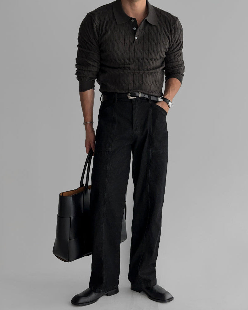 Buttoned Cable Knit Polo Sweater