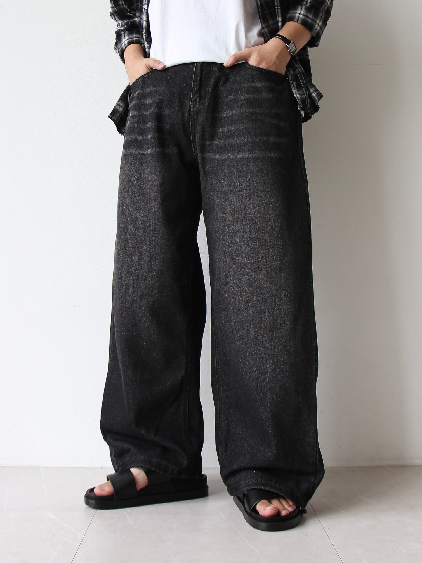 Side Tuck String Balloon Washing Denim