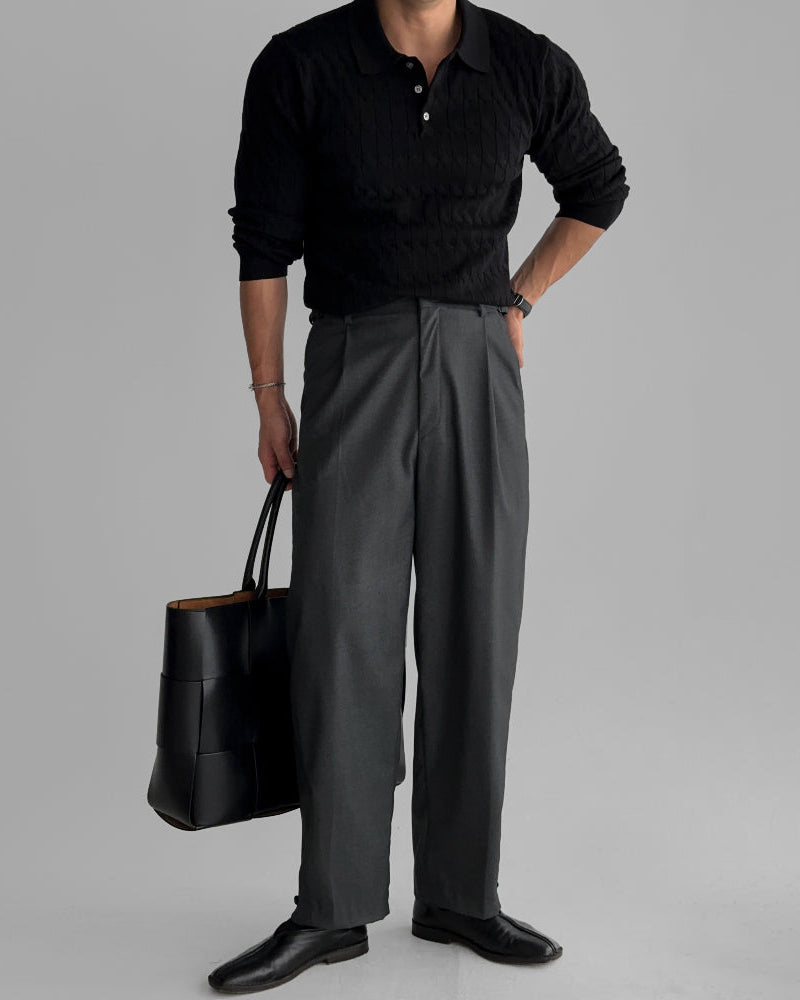 Buttoned Cable Knit Polo Sweater