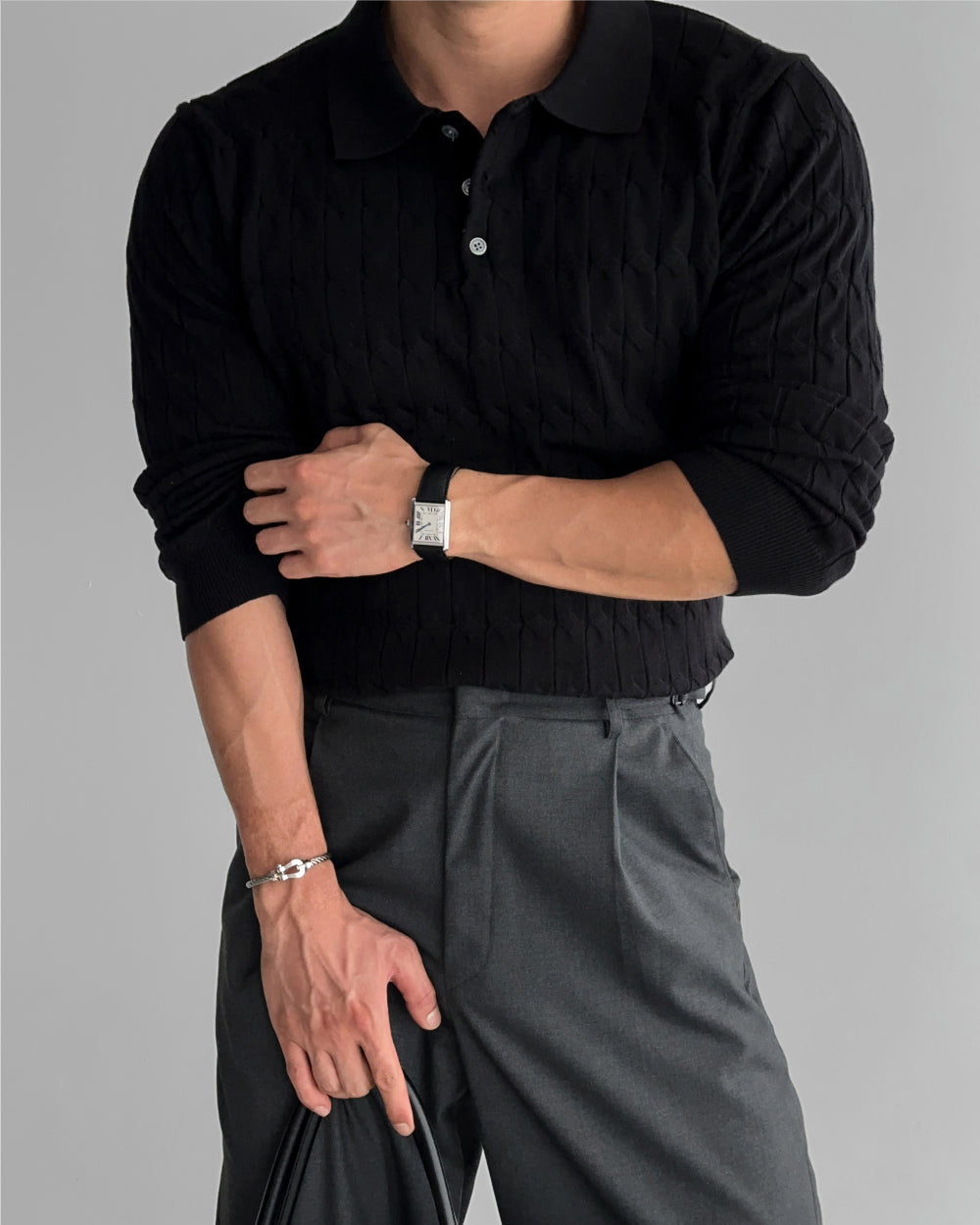 Buttoned Cable Knit Polo Sweater