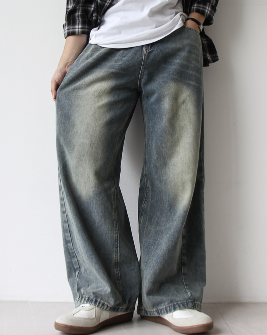Side Tuck String Balloon Washing Denim