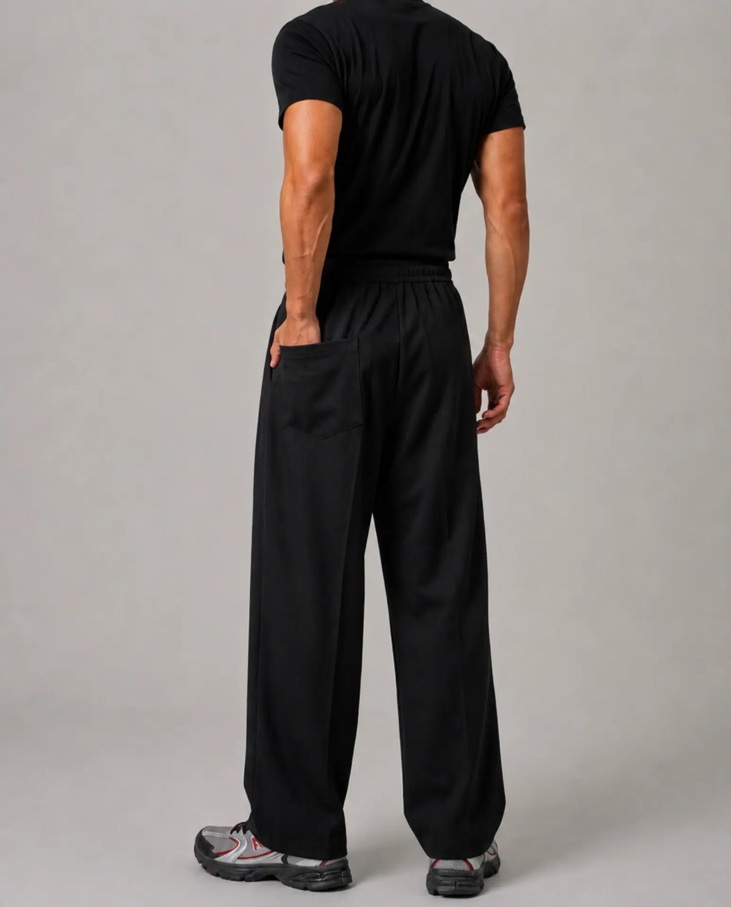 Pleated Wide-Leg Sweatpants Black back