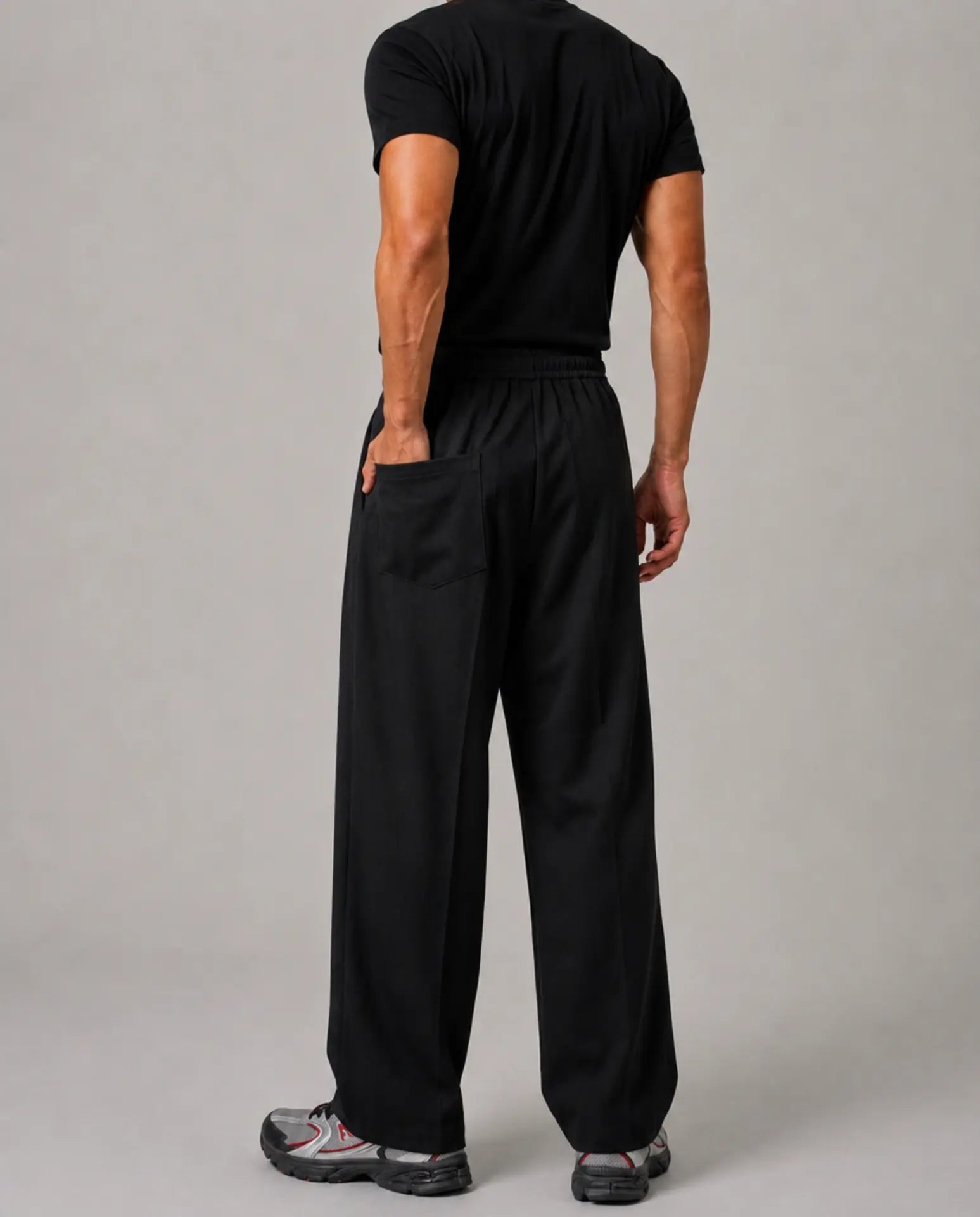 Pleated Wide-Leg Sweatpants Black back