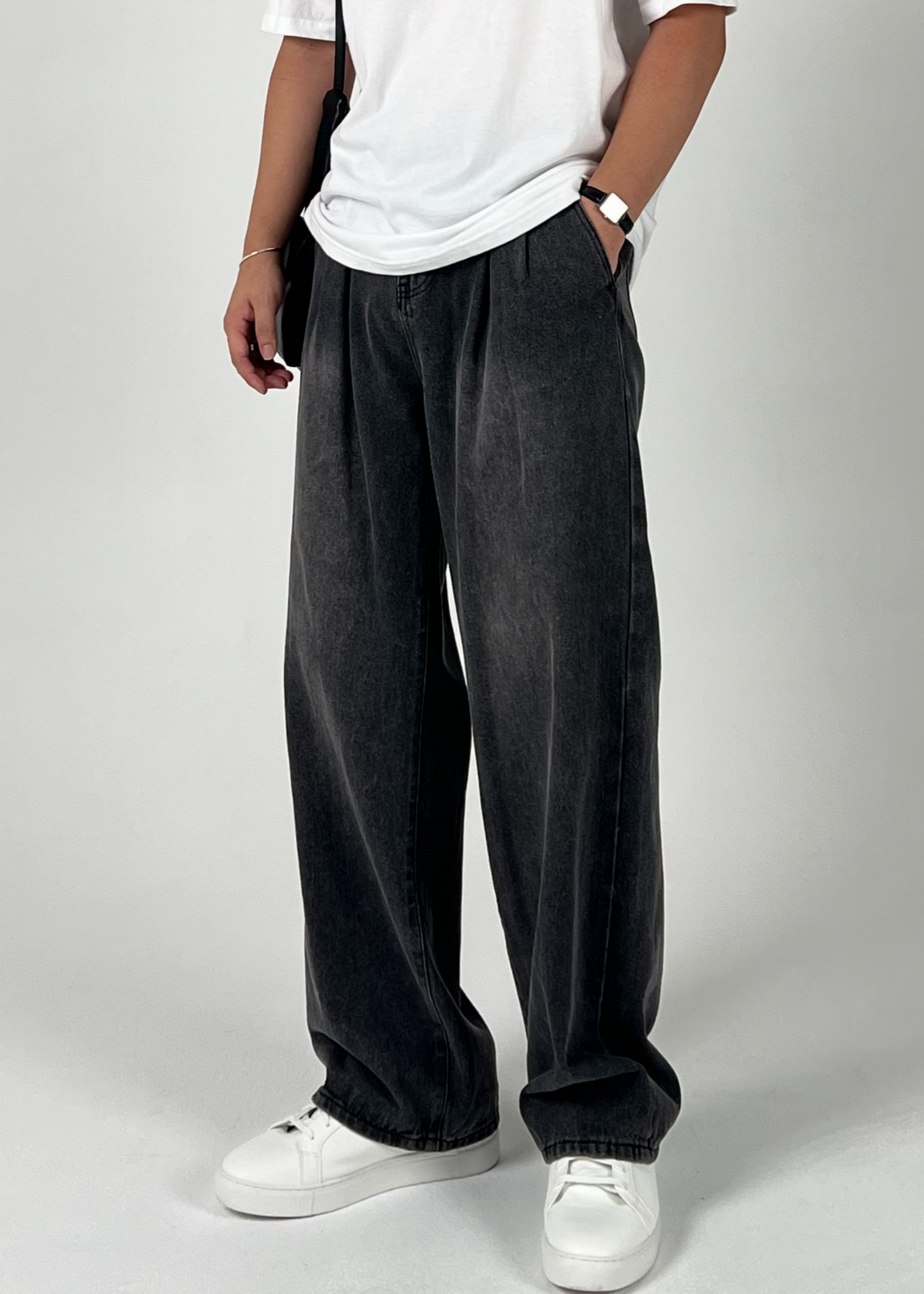 Wide Double-Tuck Denim Pants