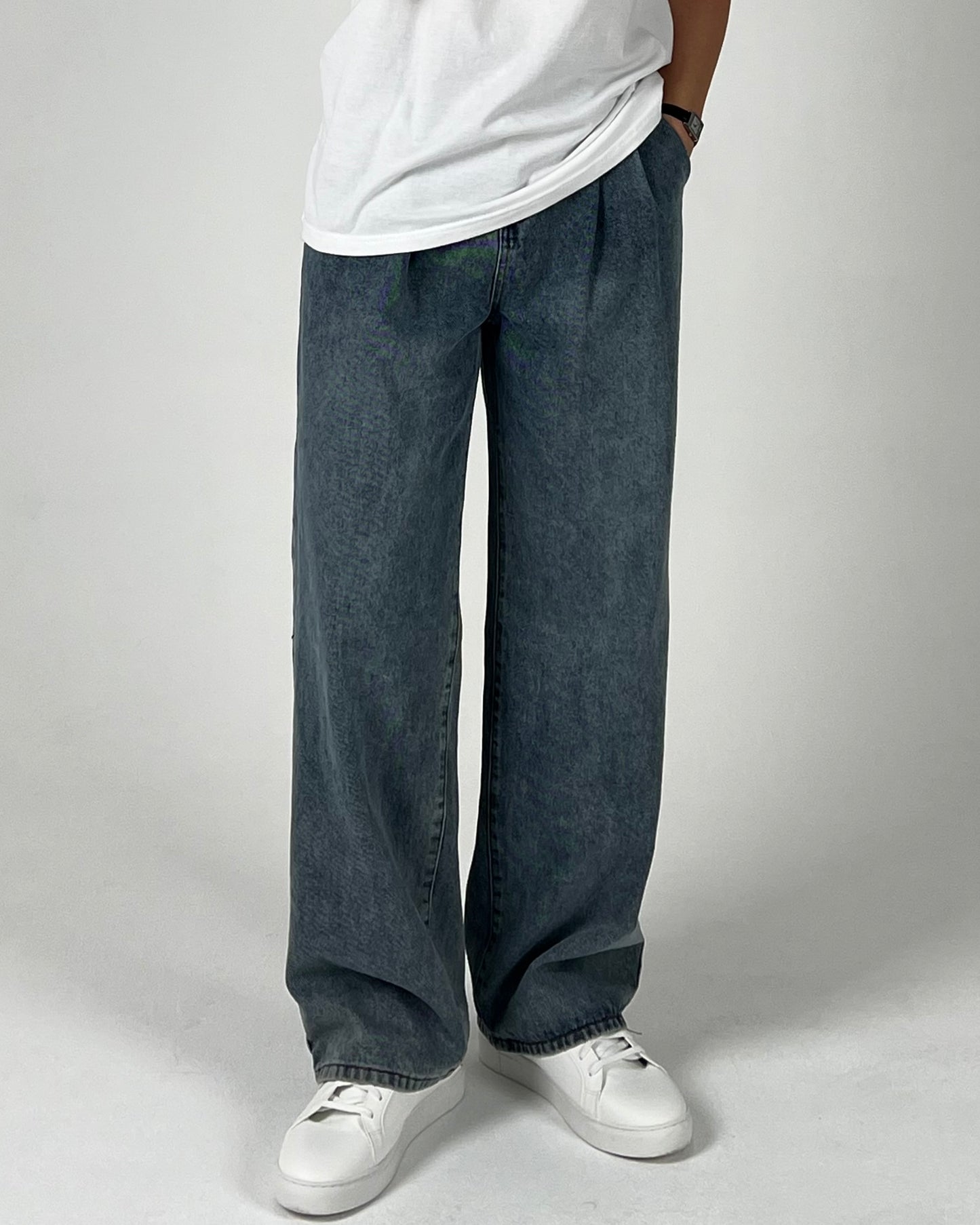 Wide Double-Tuck Denim Pants