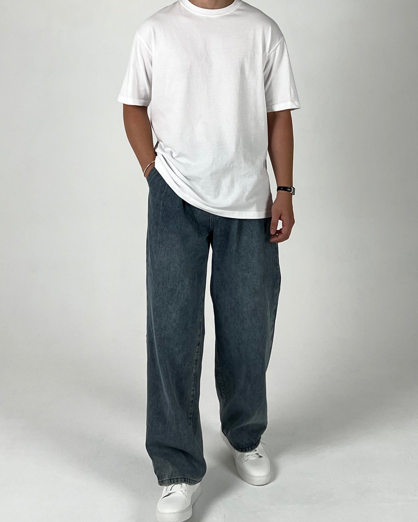 Wide Double-Tuck Denim Pants