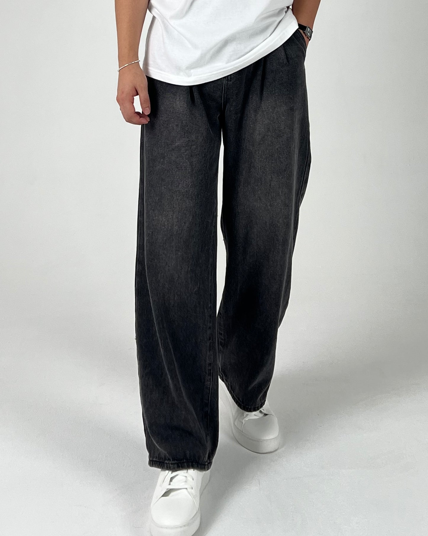 Wide Double-Tuck Denim Pants