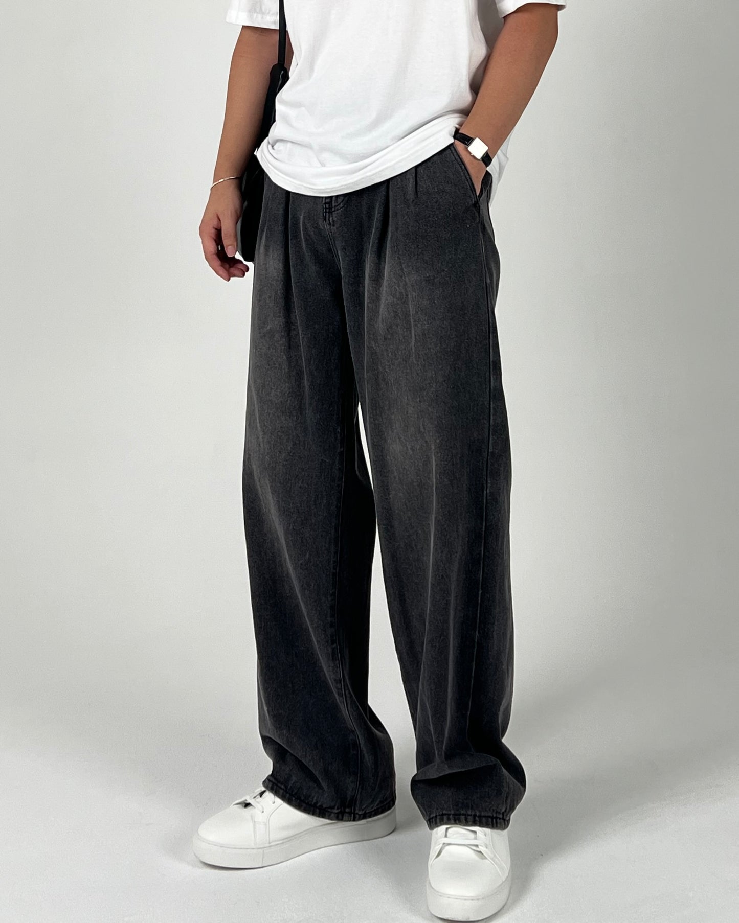 Wide Double-Tuck Denim Pants