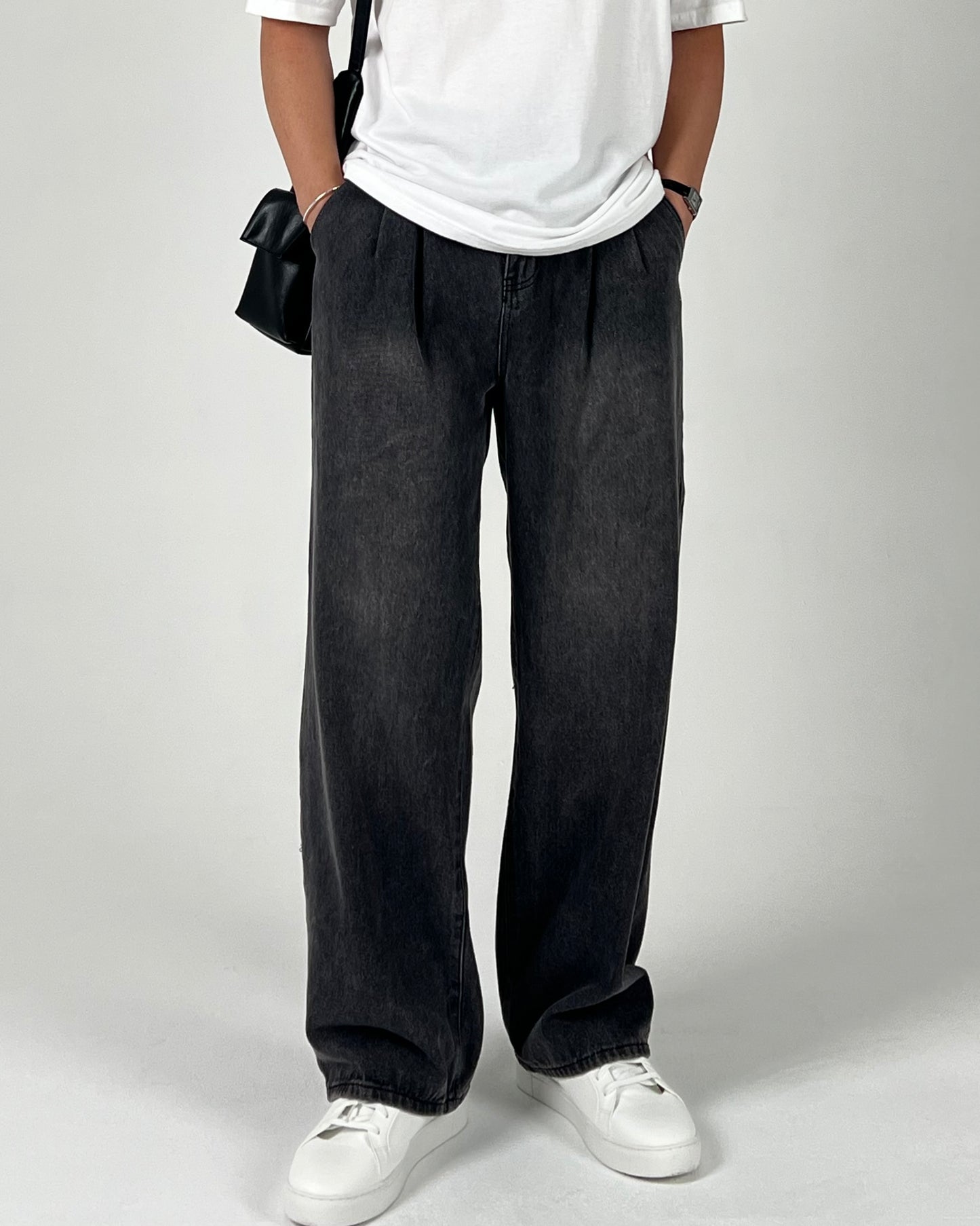 Wide Double-Tuck Denim Pants