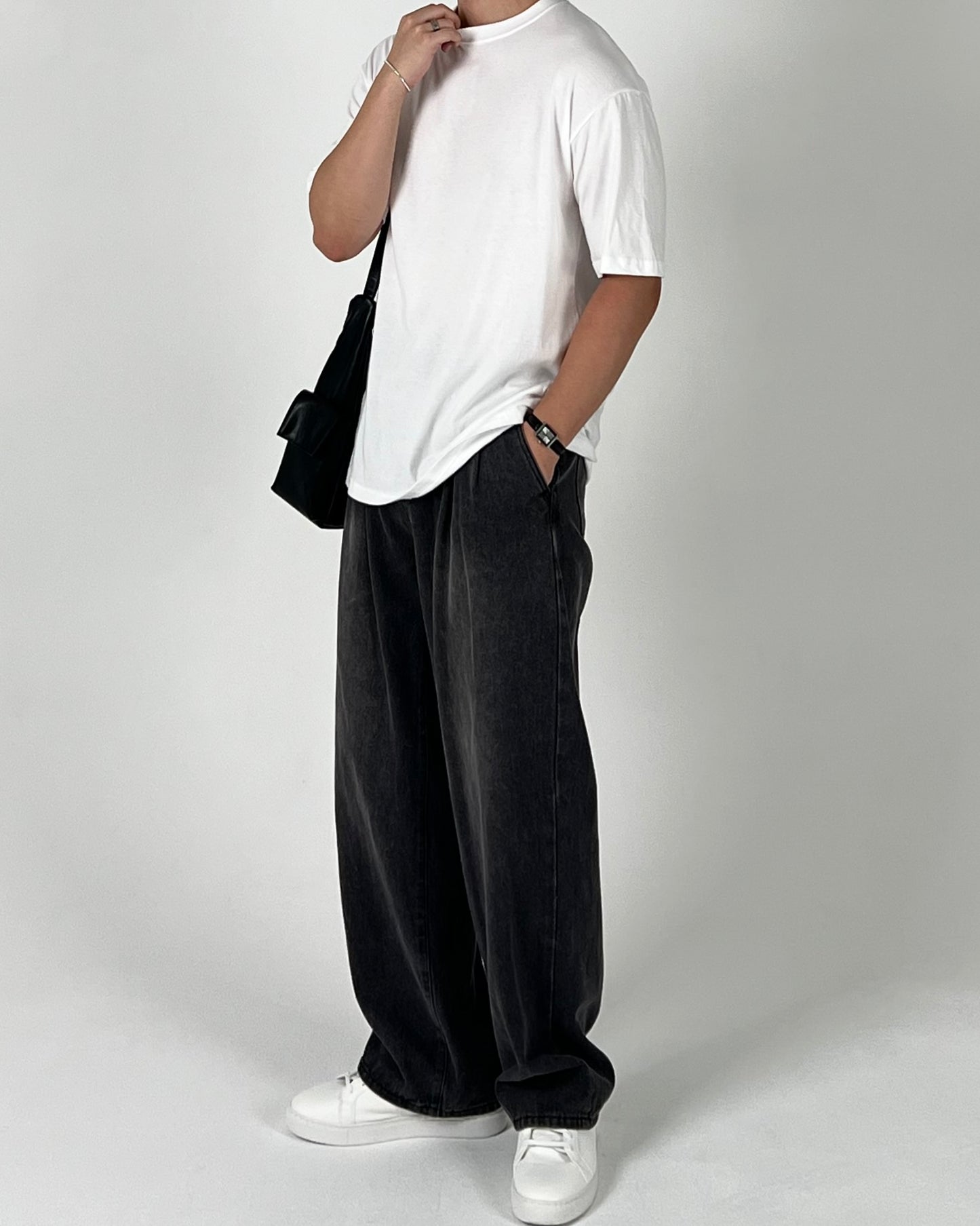 Wide Double-Tuck Denim Pants